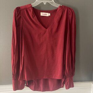 Louche Elvin Burgundy V-neck Long Puff Sleeve Blouse Top Anthropologie UK 8 US 4